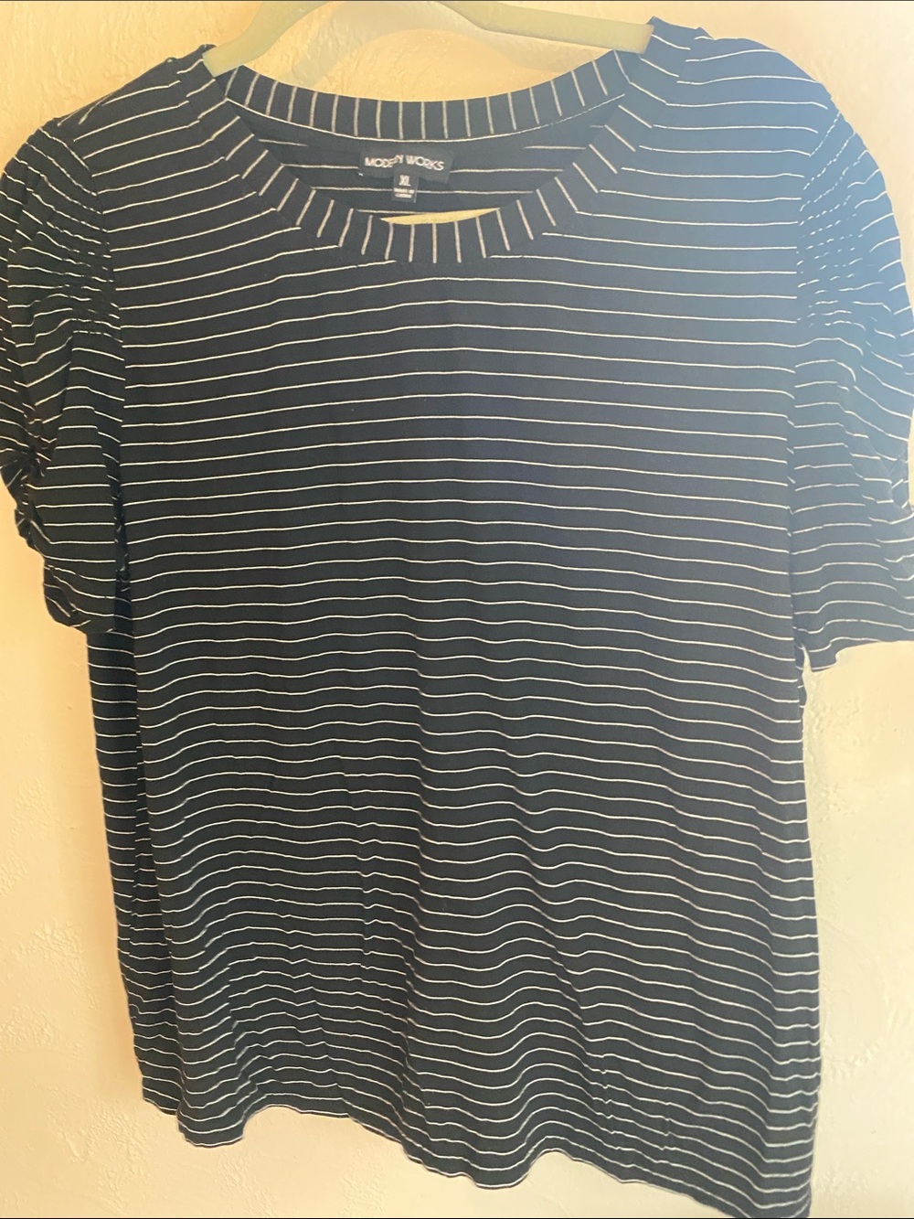 Loft Works Women's Navy & White Striped Short Sleeve Tee